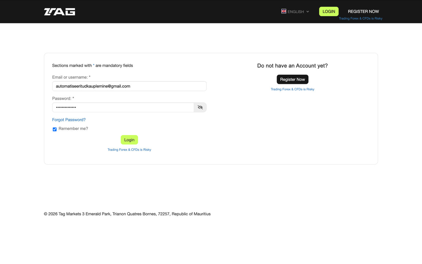 TAG Markets login