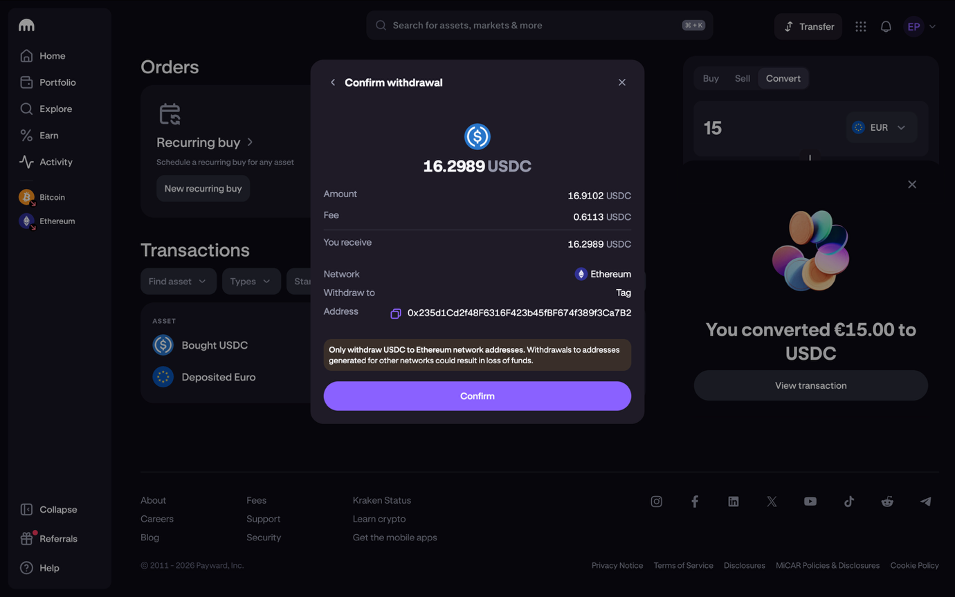 Confirm withdrawal