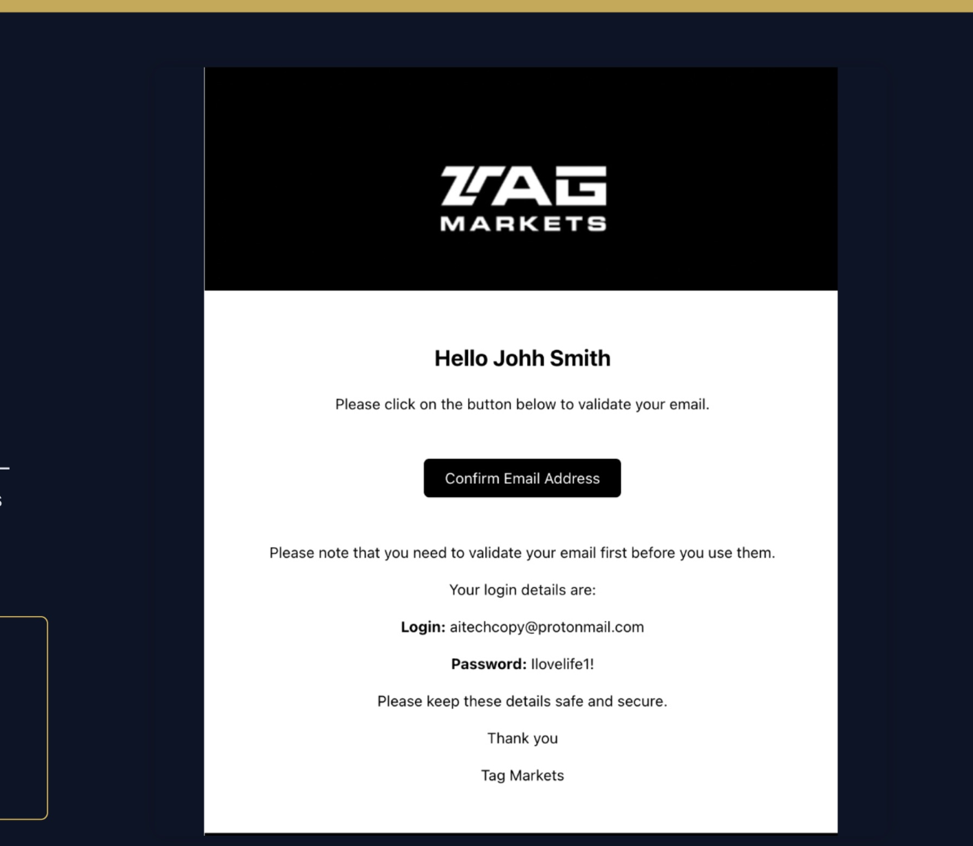 Confirm TAG email